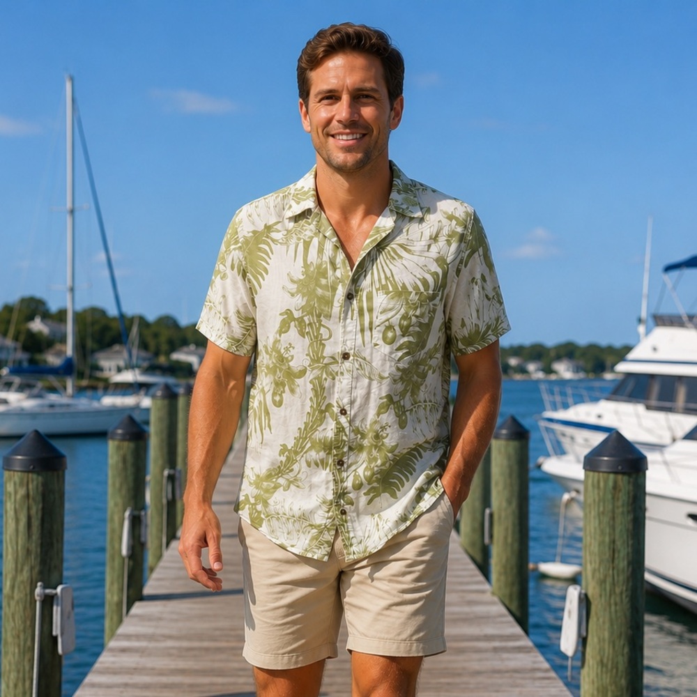 BANKS JOURNAL Hawaiian Camp Shirt Men M Short Sleeve Tropic Beach Outdoor Resort